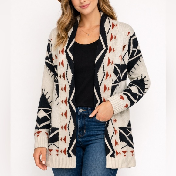 FATE Southwestern Aztec Open Front Cardigan Medium Boho Knit Sweater - Picture 5 of 5